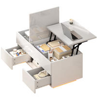 COUCHTISCH 100/45/43 cm höhenverstellbar mit klappbarer Tischplatte, 2 Schubladen, LED und Stauraum aus Spanplatte, Weiß - Weiß, Holzwerkstoff (100/45/43cm) - Redom