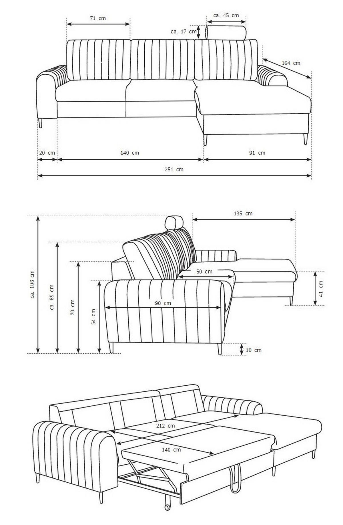 ECKSOFA Creme Mango Mit Schlaffunktion Links - Beige, Naturmaterialien/Textil (251/164cm) - Sepro Meble