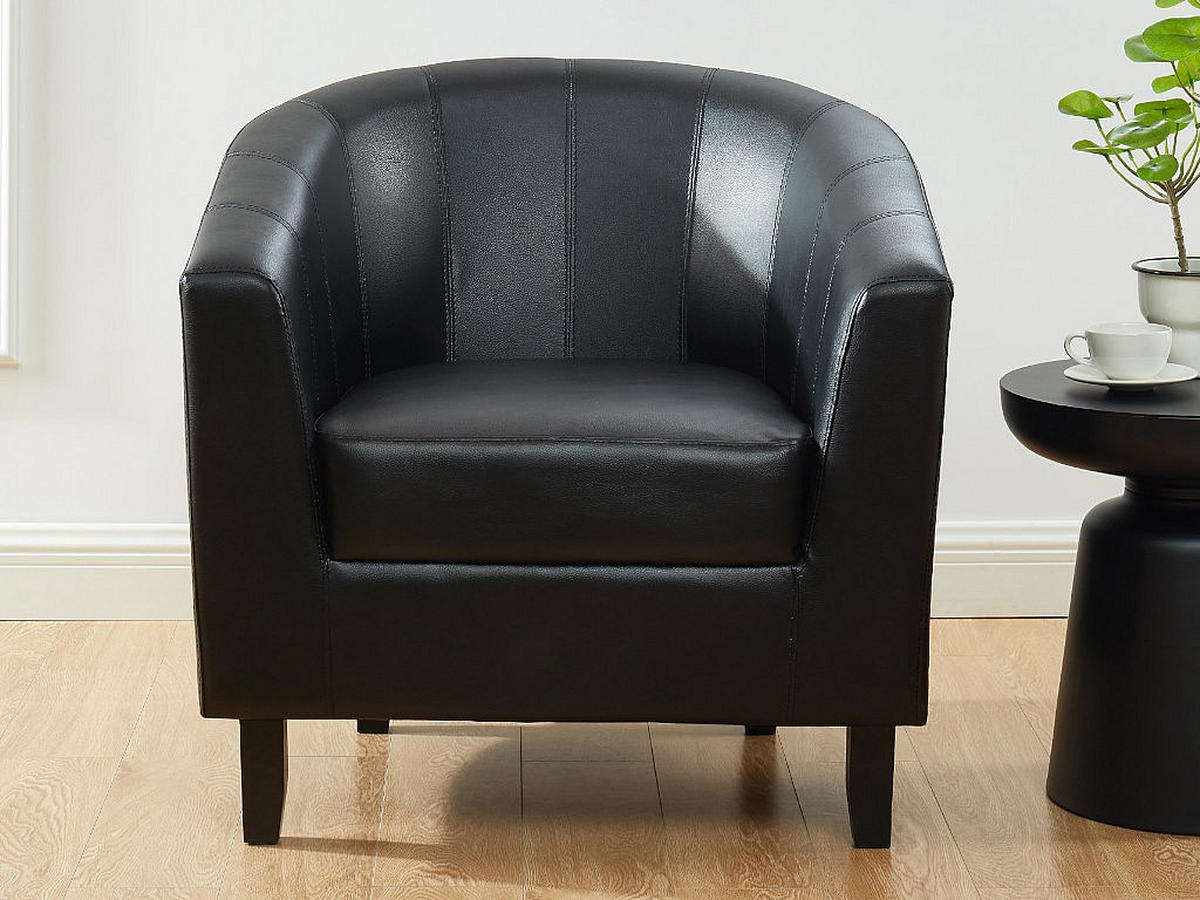 LOUNGE-SESSEL - Kunstleder - Schwarz - CRISTOBAL II - Schwarz, Leder (78/76/71cm) - Vente-Unique