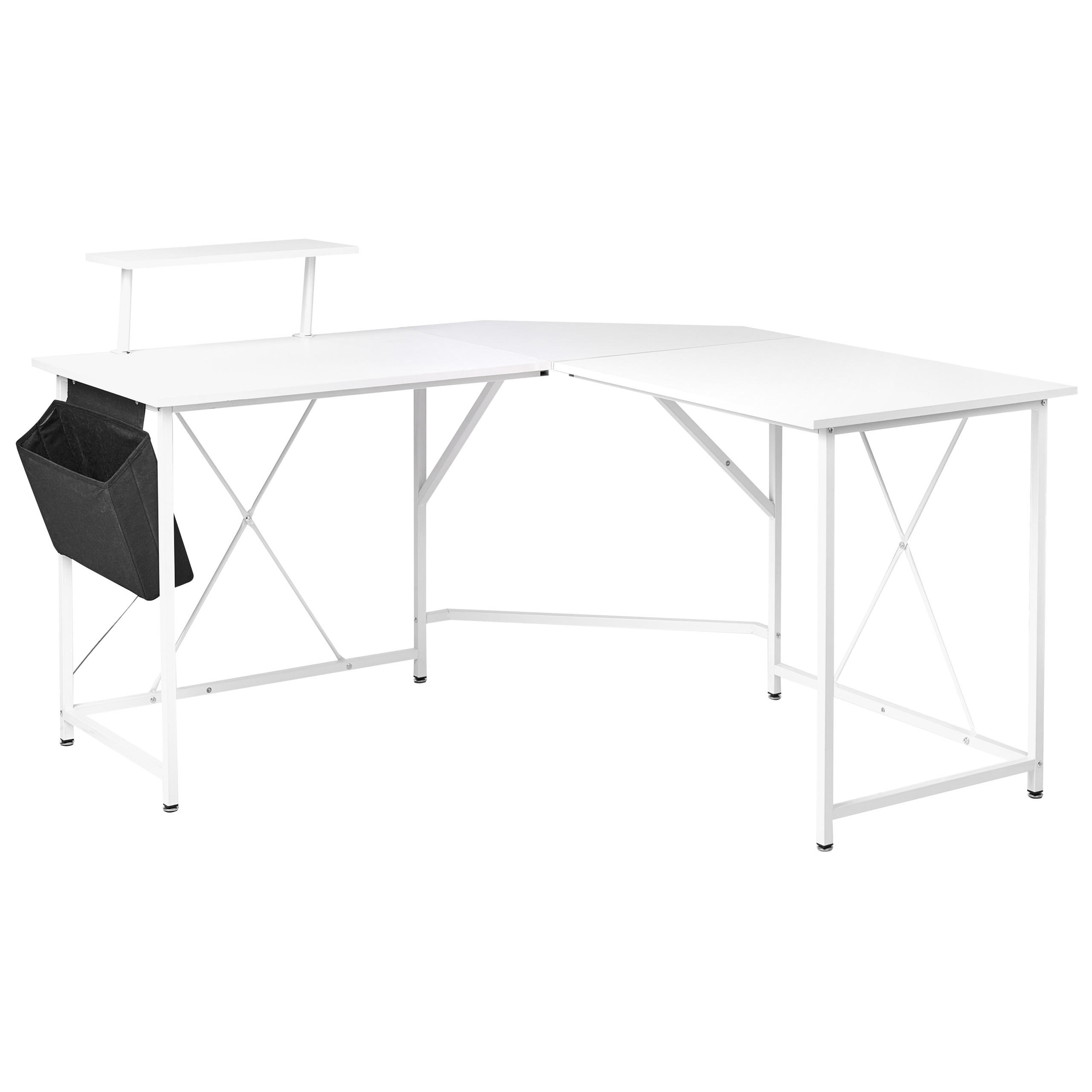 ECKSCHREIBTISCH Weiß 180/140 cm mit Stauraum Tacony - Weiß, Holzwerkstoff (140/180/94cm) - Beliani