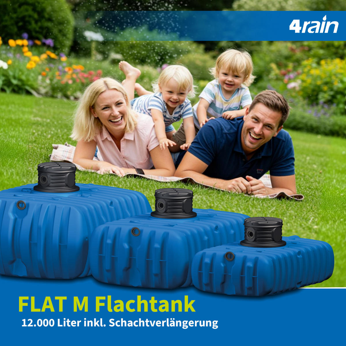 M Flachtank 12000 L inkl. Schachtverlängerung - Blau, Kunststoff (640/109/245cm) - 4rain