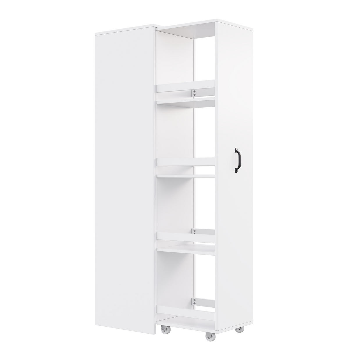 BÜCHERREGAL Schmal 160cm mit Rollen Platzsparend Modern - Weiß, Holzwerkstoff (40/160.5/30cm) - FLIEKS