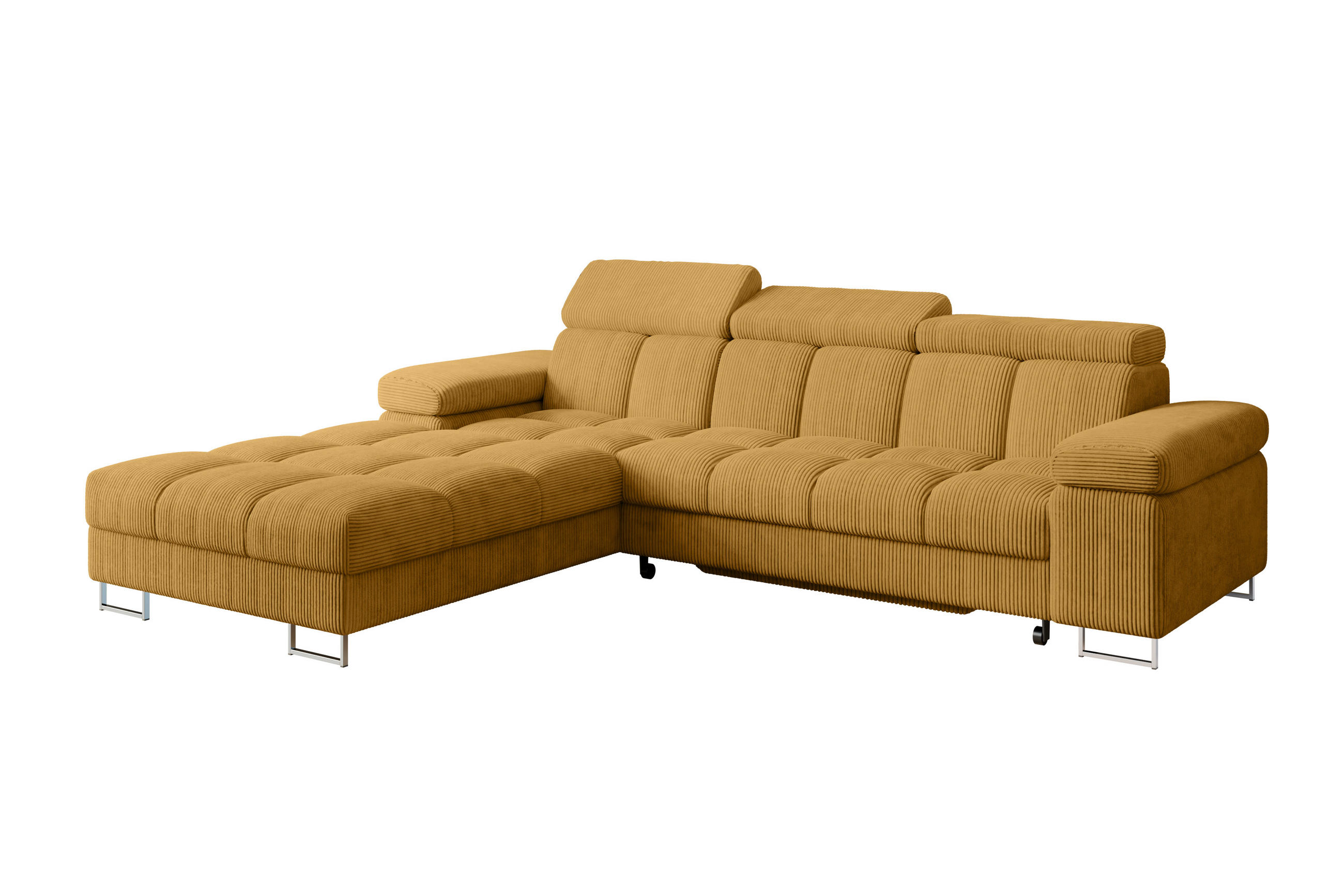 ECKSOFA mit Schlaffunktion Ottomane Links COMA L 271x203x79 Senfgelb Cord - Honig, Holzwerkstoff/Textil (271/203cm) - ALTDECOR