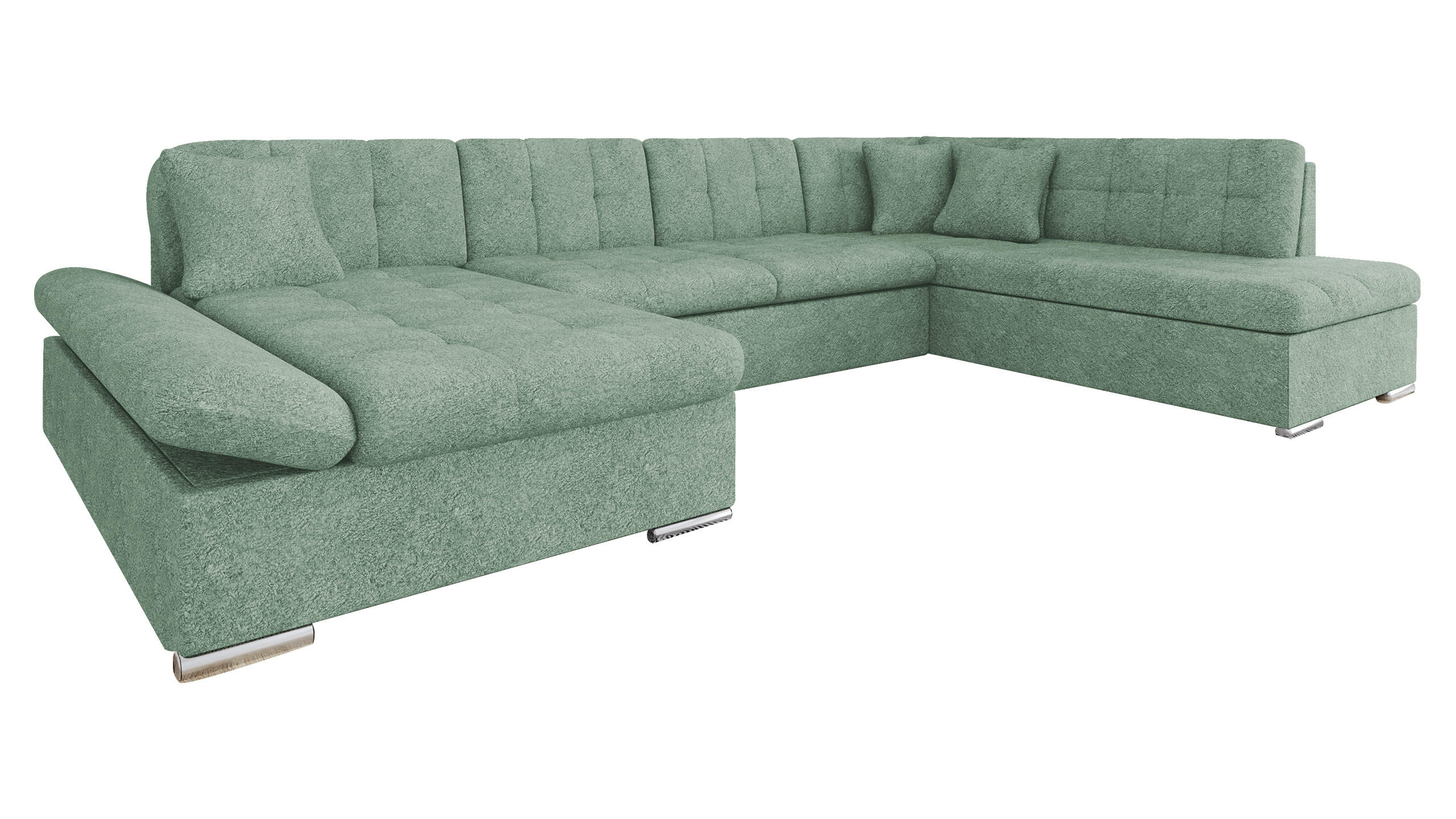 ECKSOFA Bergen, Seite: Links - Jadegrün/Silberfarben, Holz/Textil (345/76/205cm) - MIRJAN24