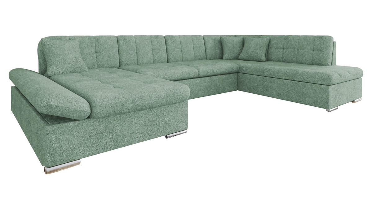 ECKSOFA Bergen, Seite: Links - Jadegrün/Silberfarben, Holz/Textil (345/76/205cm) - MIRJAN24