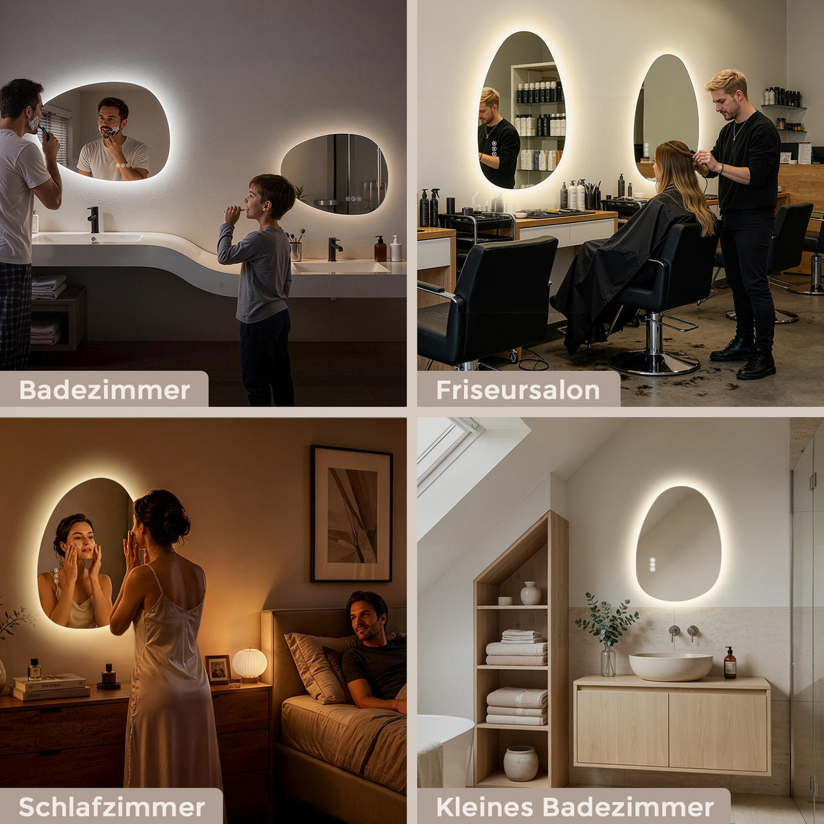 BADEZIMMERSPIEGEL mit Beleuchtung 75/55 cm asymmetrisch LED dimmbar mit Antibeschlag - Transparent, Glas (55/75/2.5cm) - S'AFIELINA