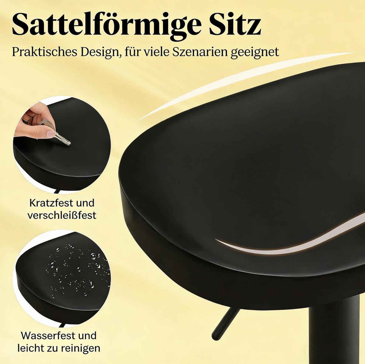 BARHOCKER drehbar höhenverstellbar schwarz Massivholz und Metall - Schwarz, Metall (31.5/81/41.5cm) - Meubliv