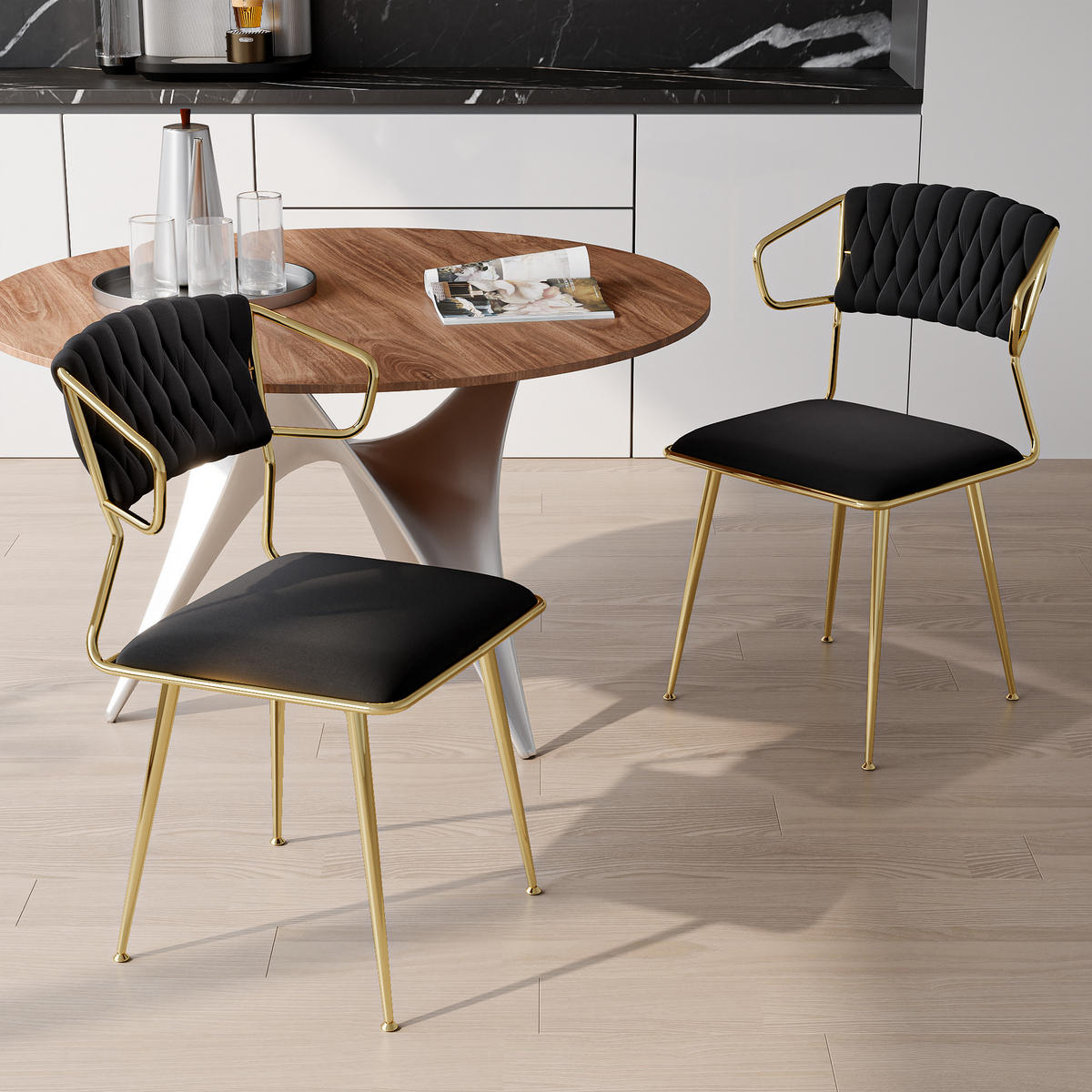 ESSZIMMERSTUHL 2er Set aus Samt - Schwarz, Metall (44.5/77/44.5cm)