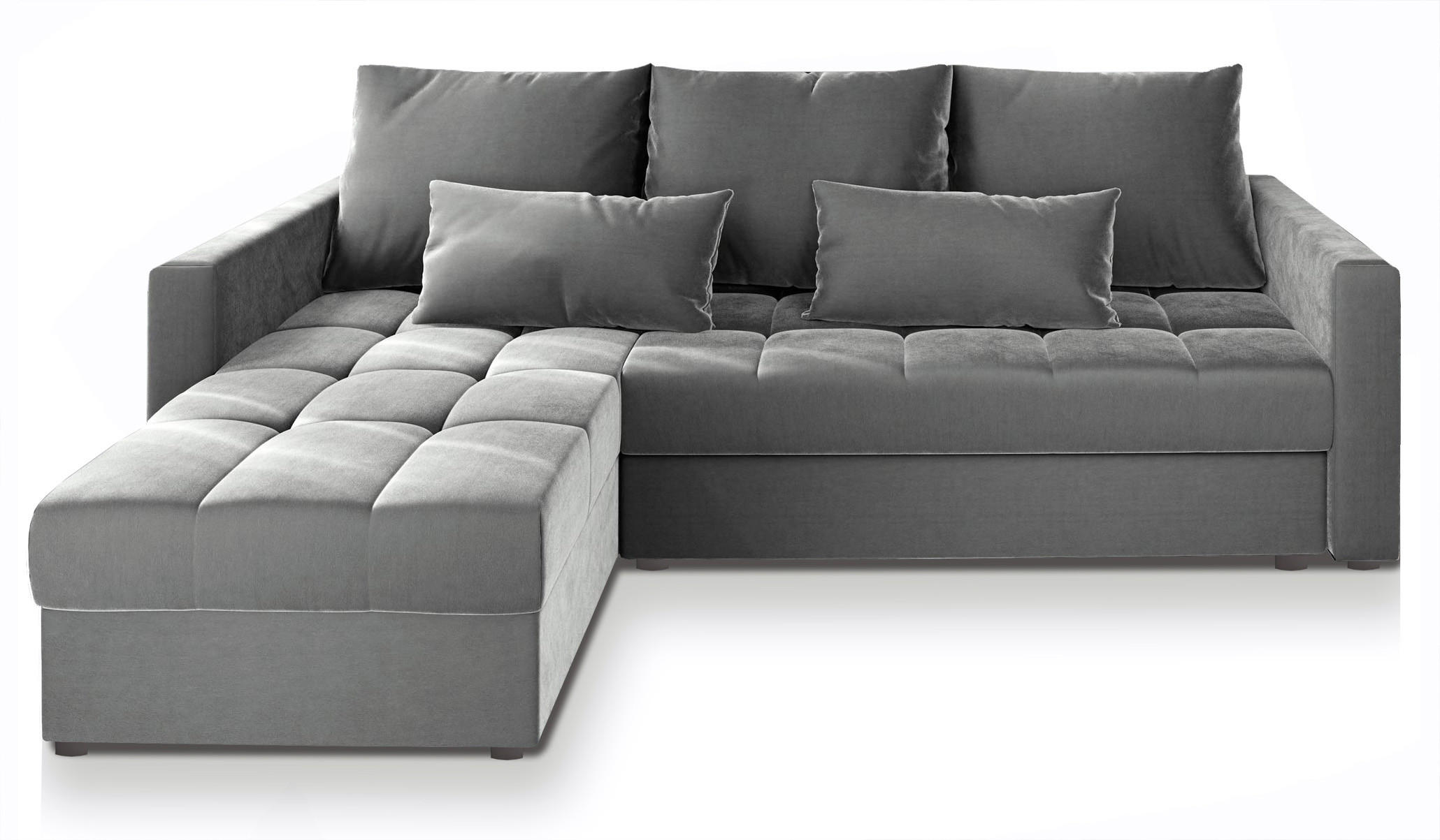 ECKSOFA KOS PIK Hellgrau Plüsch-Stoff mit Schlaffunktion - Hellgrau, Holz (220/140cm) - MASSENO