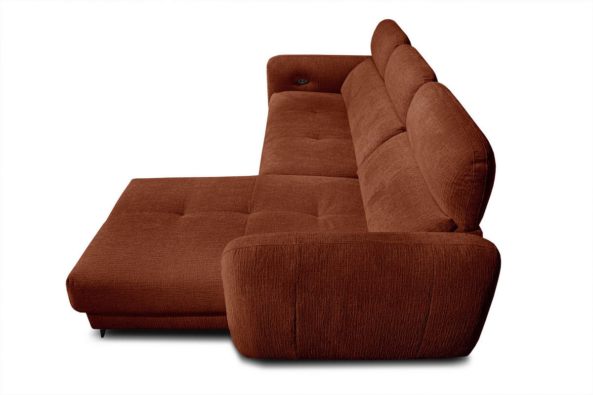ECKSOFA SVEN 3-Sitzer, 1 Relax XL, verstellbare Kopfstützen, rot - Rot/Schwarz, Holzwerkstoff/Textil (256/163cm) - Courtois Laville