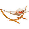 XXL-HÄNGEMATTE mit Holzgestell bis 150kg, 325/120cm, Beige - Beige, Holz (120/2.5/325cm) - Amanka
