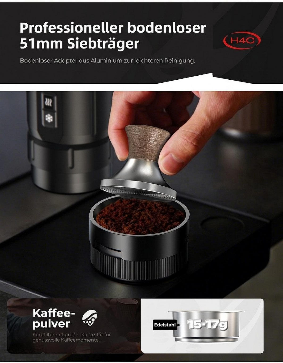 ESPRESSOMASCHINE Tragbare Auto Kaffeemaschine mit Heizfunktion 20 Bar - Schwarz, Metall (7.5/22/7.5cm) - BEXEVUE
