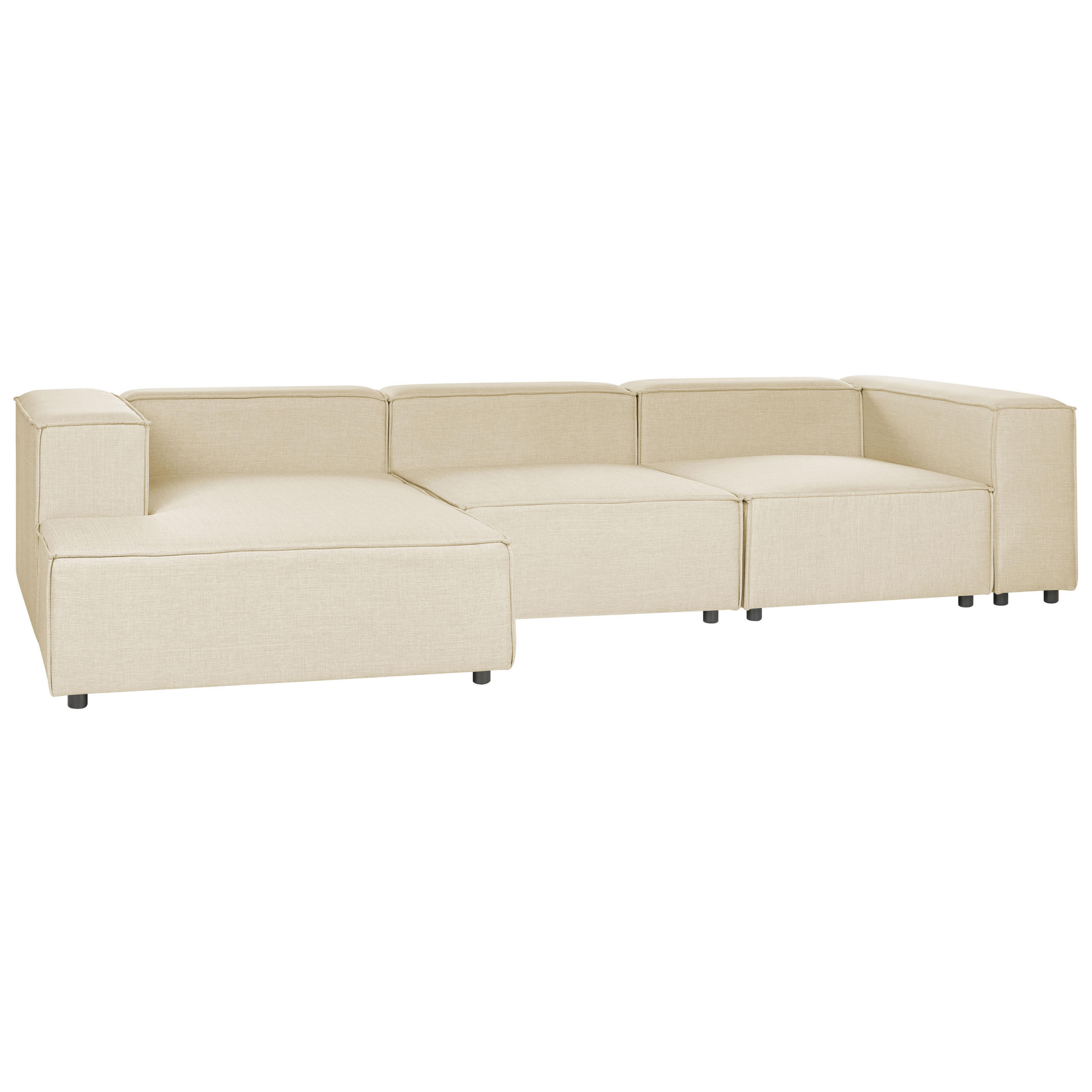 3-SITZER-ECKSOFA Leinen beige linksseitig Aprica - Beige/Schwarz, Textil (326/180cm) - Beliani