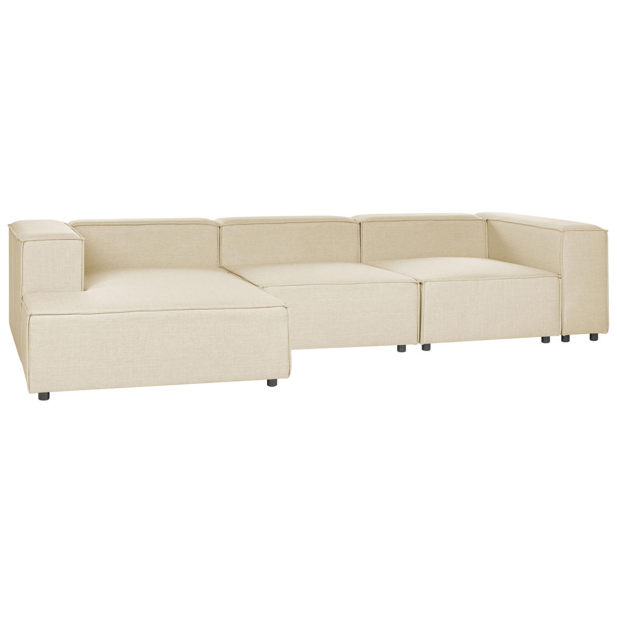 3-SITZER-ECKSOFA Leinen beige linksseitig Aprica - Beige/Schwarz, Textil (326/180cm) - Beliani