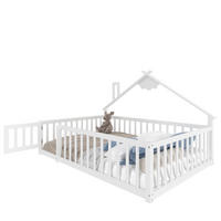 FLACHBETT 140x190cm Weiß Kiefer Kinderbett Hausleiste Geländer - Weiß, Holz (140/190cm) - FLIEKS