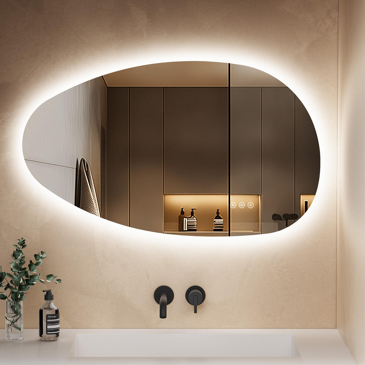 BADSPIEGEL MIT BELEUCHTUNG 50/85 cm asymmetrisch mit dimmbarer LED-Beleuchtung und Antibeschlag - Transparent, Glas (50/85/2.5cm) - S'AFIELINA