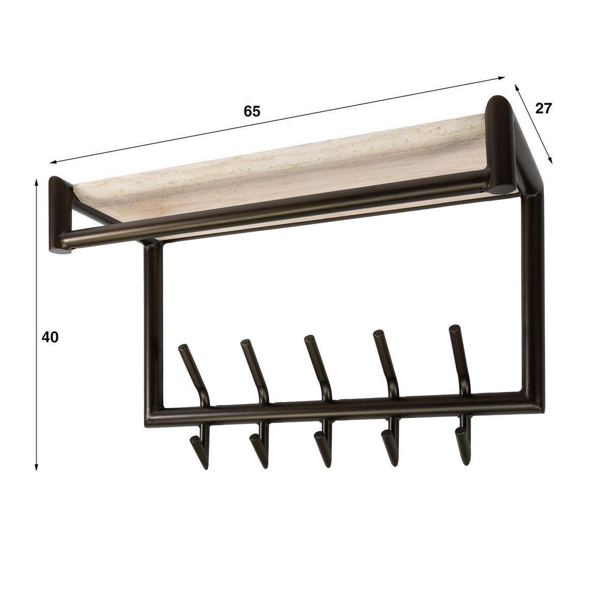 WANDGARDEROBE Terrra 65 27/65/40 cm - Beige, Metall (65/40/27cm) - Hoyz Collection