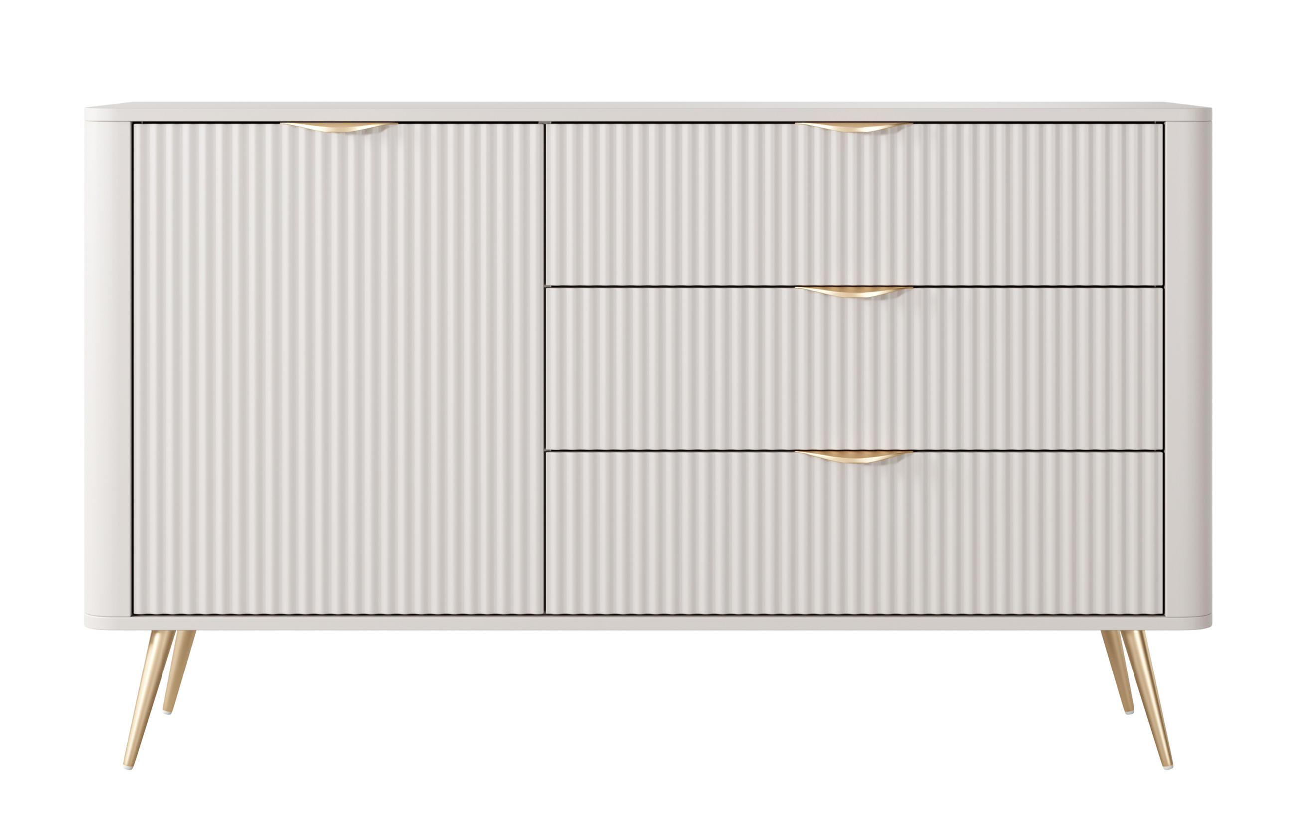 SIDEBOARD Vespasia 1T 3S Beige 138,2/81,2/38 cm – Geriffelten Fronten - Beige/Goldfarben, Holzwerkstoff/Metall (138.2/81.2/38cm) - AX Living