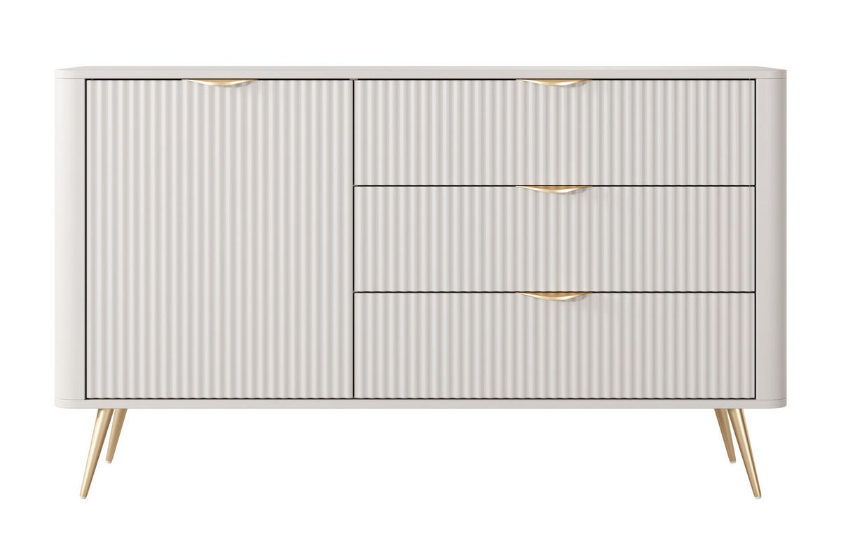 SIDEBOARD Vespasia 1T 3S Beige 138,2/81,2/38 cm – Geriffelten Fronten - Beige/Goldfarben, Holzwerkstoff/Metall (138.2/81.2/38cm) - AX Living