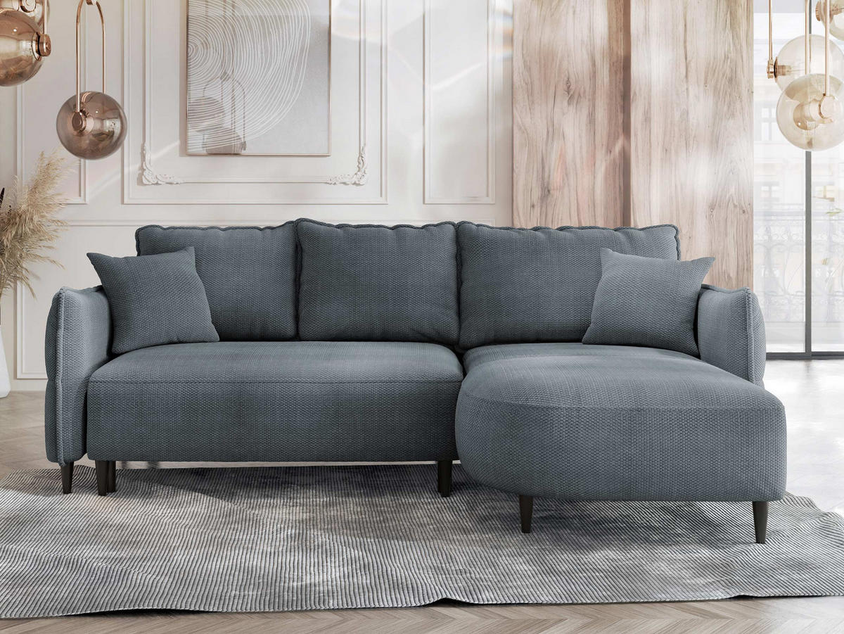 ECKSOFA Sycylia, Seite: Rechts - Dunkelgrau/Schwarz, Holz/Textil (244/165cm) - MIRJAN24