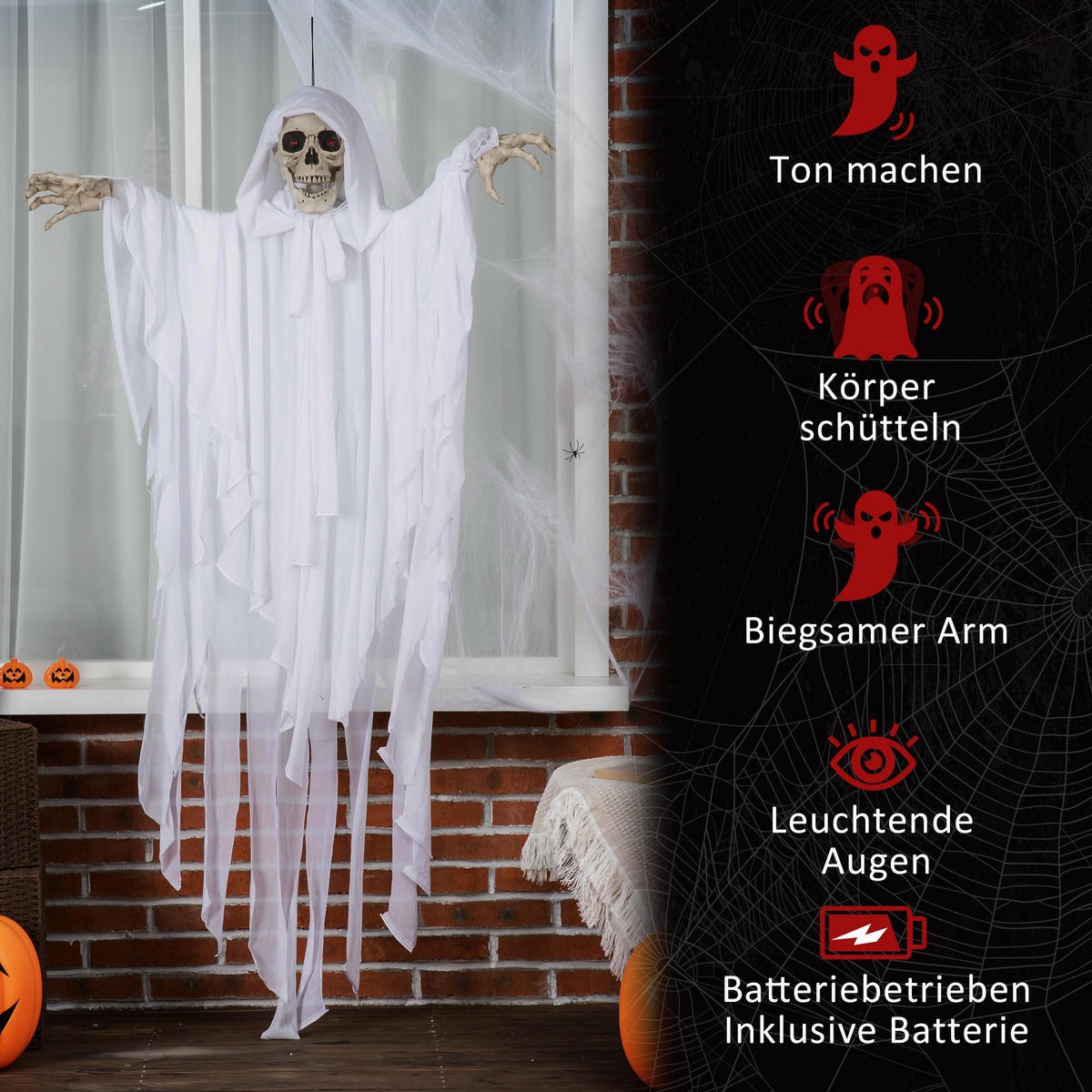 HALLOWEEN HORROR-CLOWN, Weiß, Polyester(100%), PE, PE-Schaumstoff, Eisen - Weiß, Kunststoff (19/153/91cm) - Outsunny