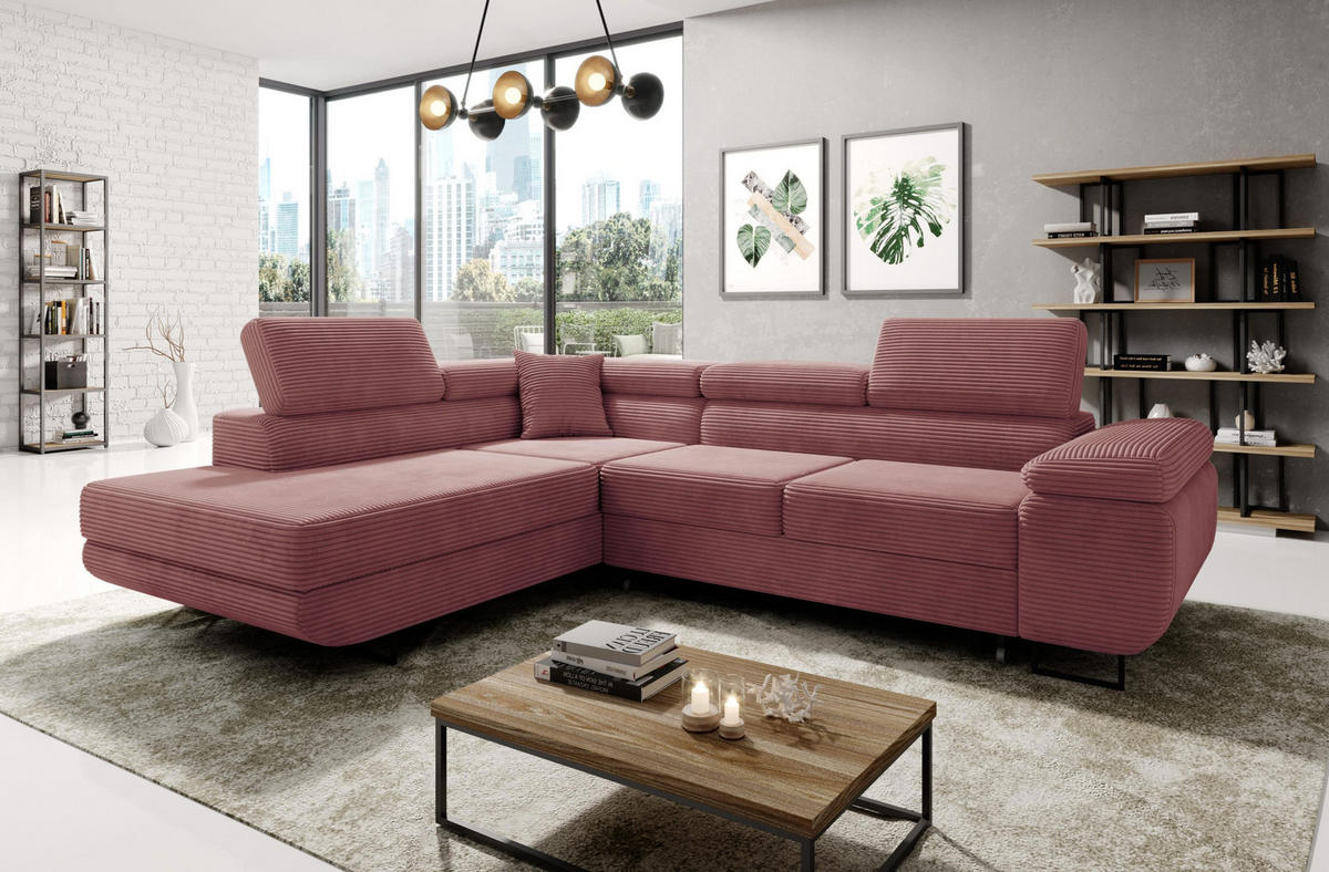 ECKSOFA ASTORP, Sofa aus Cord Rosa - Poso 27 - Pink/Silberfarben, Textil/Metall (203/277cm) - Moderno Meble