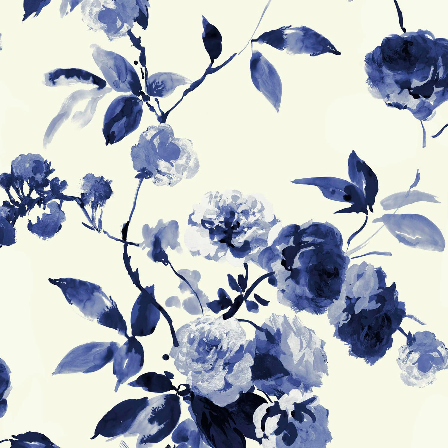 VLIESTAPETE - Blütengarten Indigo - Blau, Papier/Kunststoff (52/1000cm) - Joules