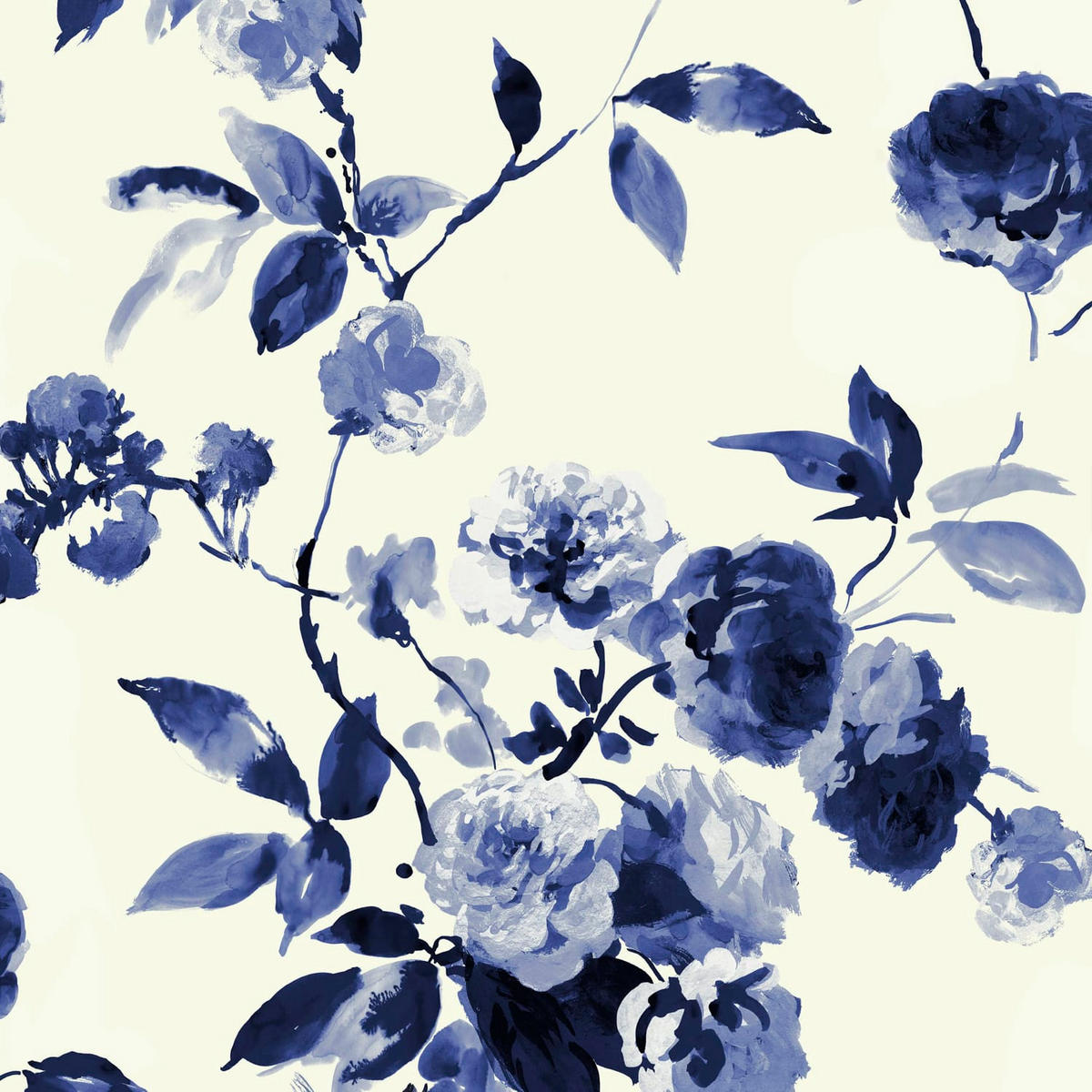 VLIESTAPETE - Blütengarten Indigo - Blau, Papier/Kunststoff (52/1000cm) - Joules