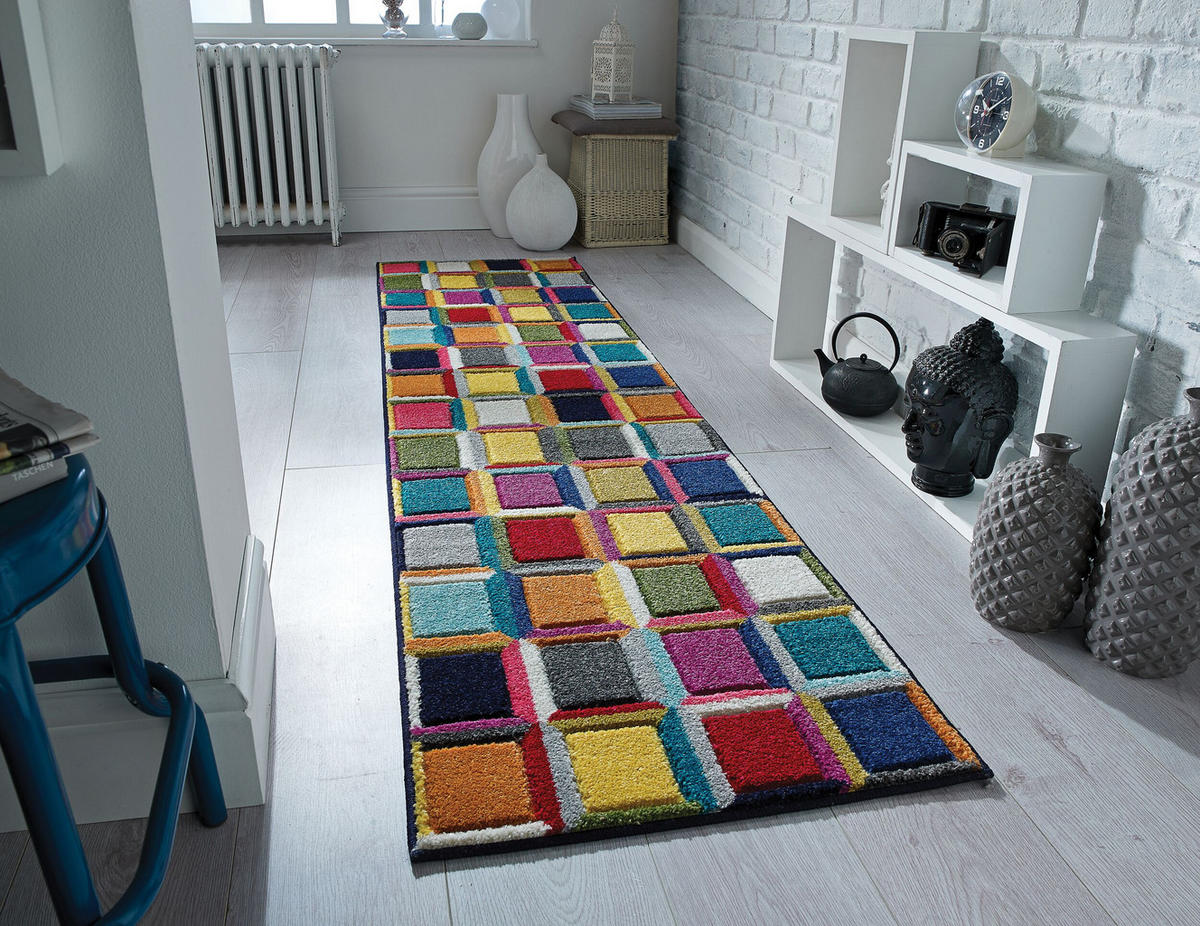 TEPPICH Geo-Muster Bunt mit Jute-Rücken MEON JOE, Multi 66x300 cm - Multicolor, Textil (66/300cm) - KADIMA DESIGN