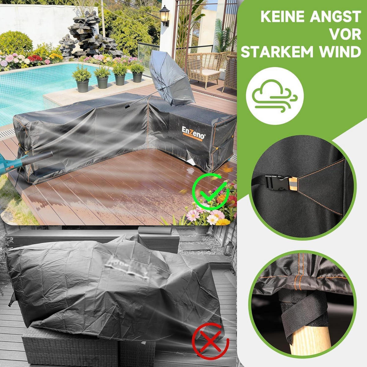 ABDECKHAUBE für L-Form Sofa Wasserdicht 180x250x90x80/65cm - Schwarz, Kunststoff (90/180/250cm)