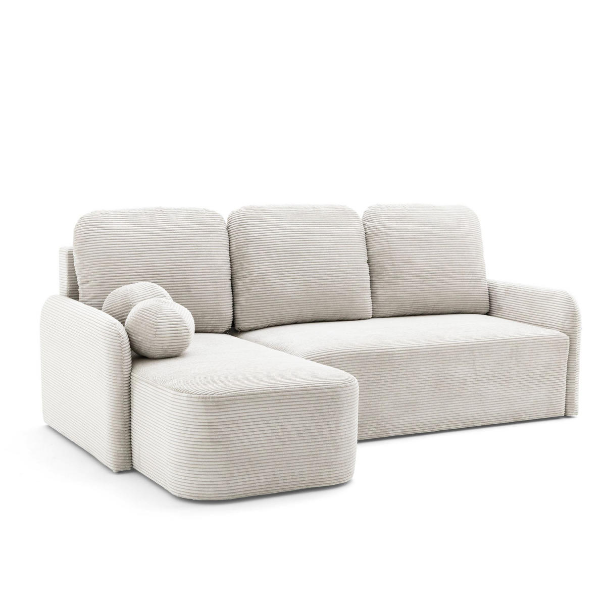 ECKSOFA CASPER L Links mit Schlaffunktion 132x198 Cord Creme - Creme/Schwarz, Holz/Kunststoff (217/145cm) - NACANAPA