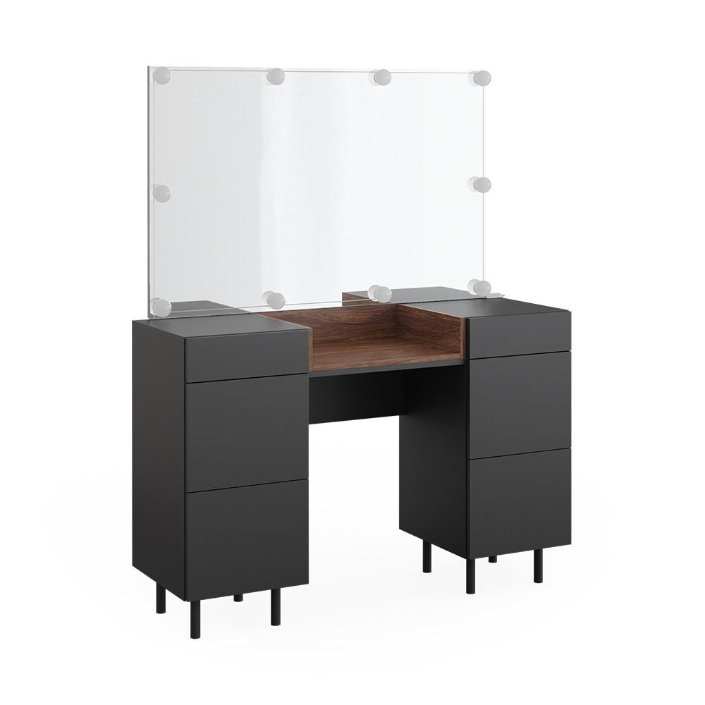 SCHMINKTISCH Anika Anthrazit 120 cm mit LED Beleuchtung - Anthrazit/Walnussfarben, Holzwerkstoff (120/80/40cm) - Vicco