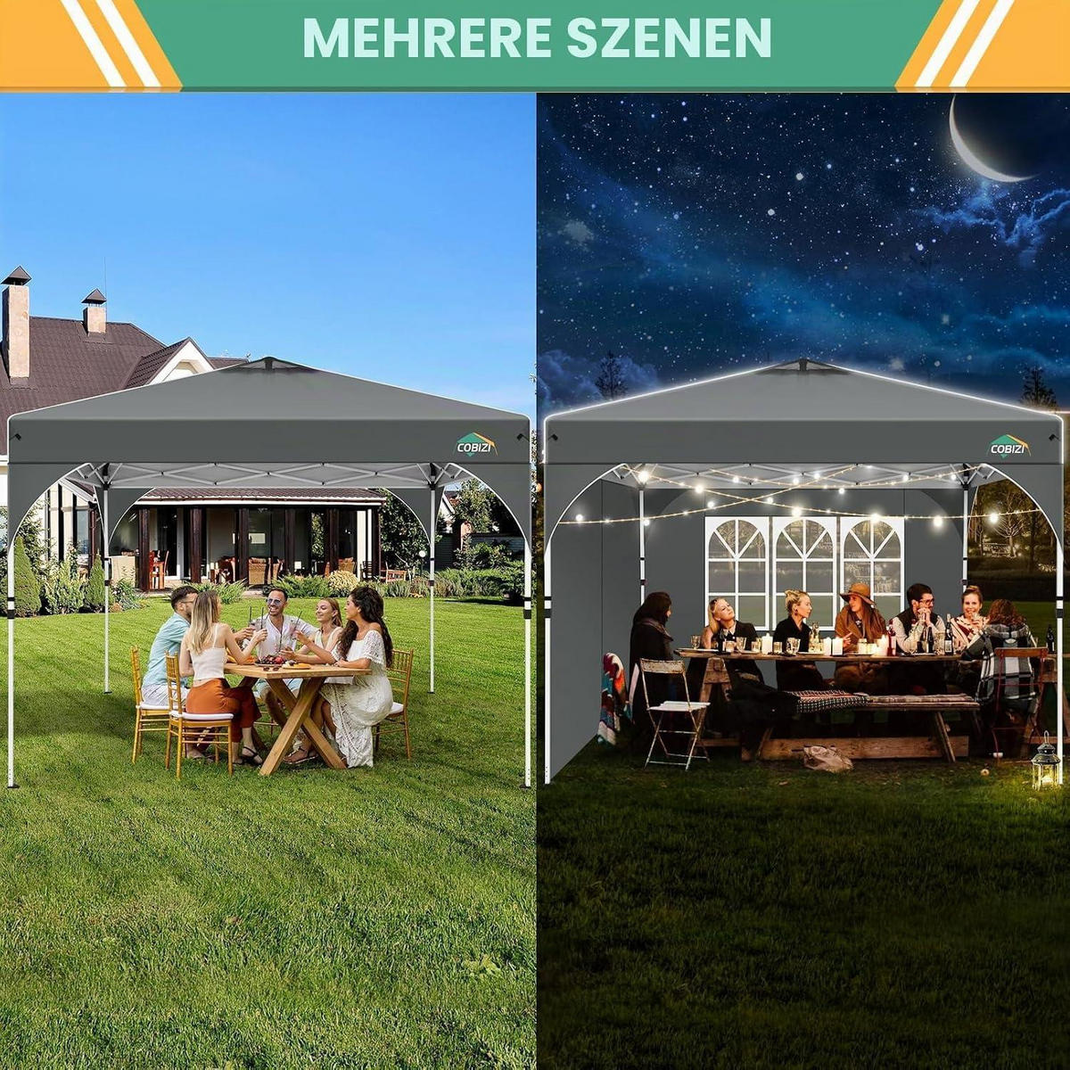 FALTPAVILLON 3x3m Grau Wasserdicht mit 3 Seitenteilen und Zentralverriegelung - Grau, Textil (300/265/300cm)