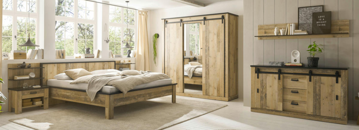 BETT Used Wood hell, Anthrazit, Doppelbett Liegefläche 180 x 200 cm - Eichefarben/Anthrazit, Holzwerkstoff/Metall (180/200cm) - Furn.Design