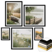 WANDBILDER 5er-Set - 50x50 cm & 20x30 cm & 40x60 cm Schwarzer Rahmen - Libellen im Gras, Wassermalerei - Schwarz, Kunststoff (40/60cm) - ArtPrintCave