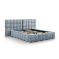 BETT mit Bettkasten und Doppelkopfteil Mamaia aus Samt hellblau 160x200cm - Hellblau, Textil (160/200cm) - Micadoni