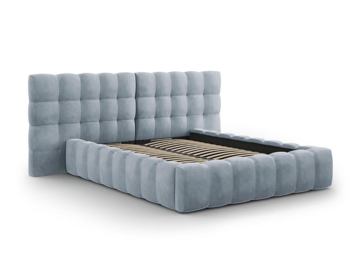 BETT mit Bettkasten und Doppelkopfteil Mamaia aus Samt hellblau 160x200cm - Hellblau, Textil (160/200cm) - Micadoni