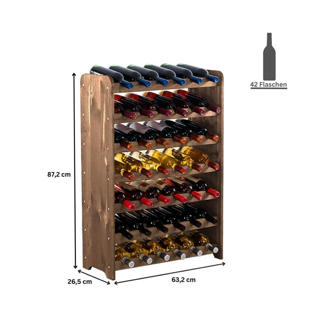WEINREGAL Pinotwine C 87,2x63,2x26,5 cm 42 Flaschen Massives Kiefernholz Braun Geölt - Braun, Holz (63.2/87.2/26.5cm) - PROREGAL