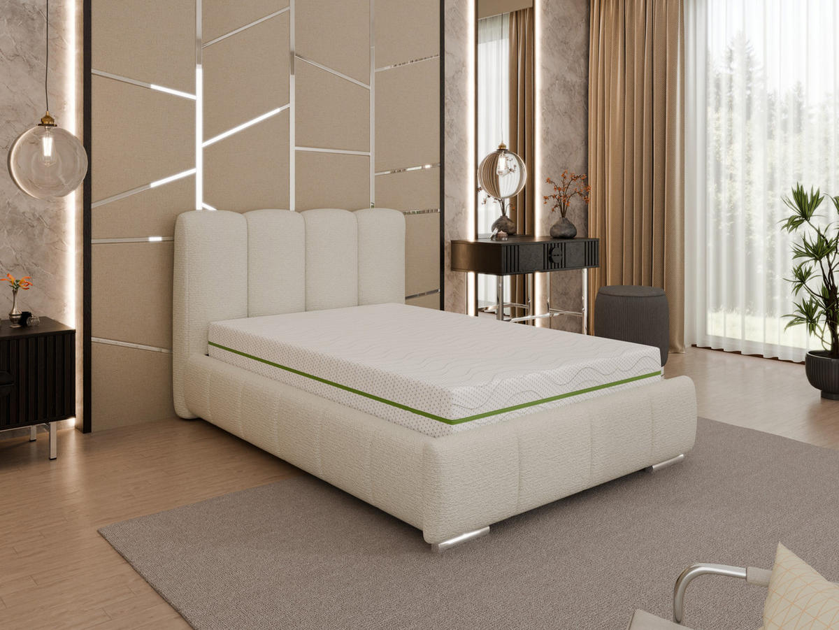 POLSTERBETT Zaira 120x200cm – Elegantes Polsterbett für modernen Wohnstil , ZONIERTE MULTI-TASCHEN-FEDERKERN (24cm), creme - Creme, Holz (120/200cm) - Homesy