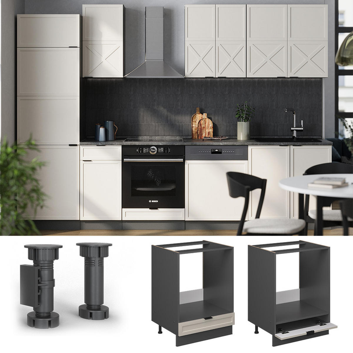 HERDUMBAUSCHRANK Fame-Line GrauBeige 60 cm ohne AP - Anthrazit/Grau, Holzwerkstoff (60/82/51.6cm) - Vicco