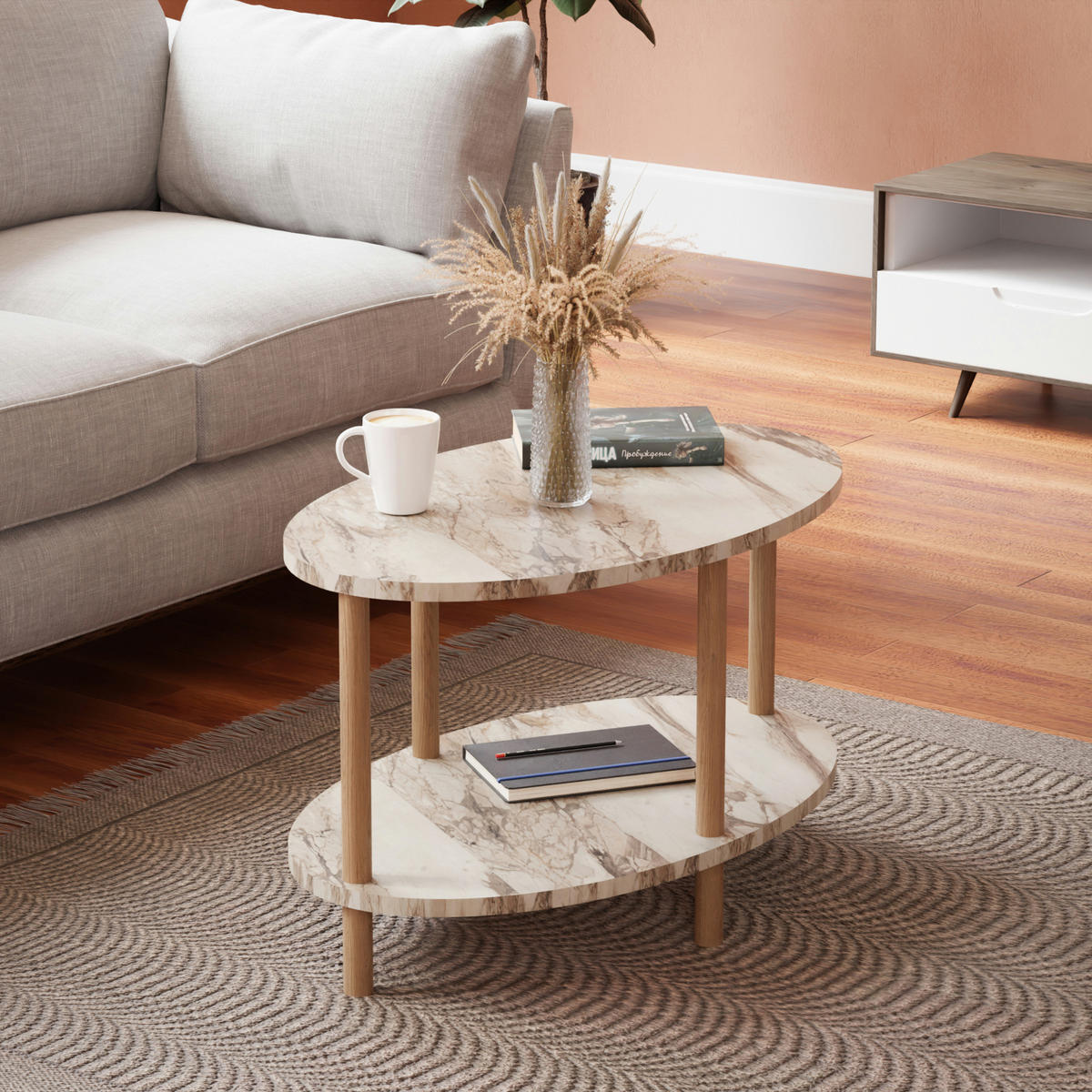 COUCHTISCH Højreby 70/44/43 cm - Creme/Naturfarben, Holz/Holzwerkstoff (70/44/43cm) - [en.casa]