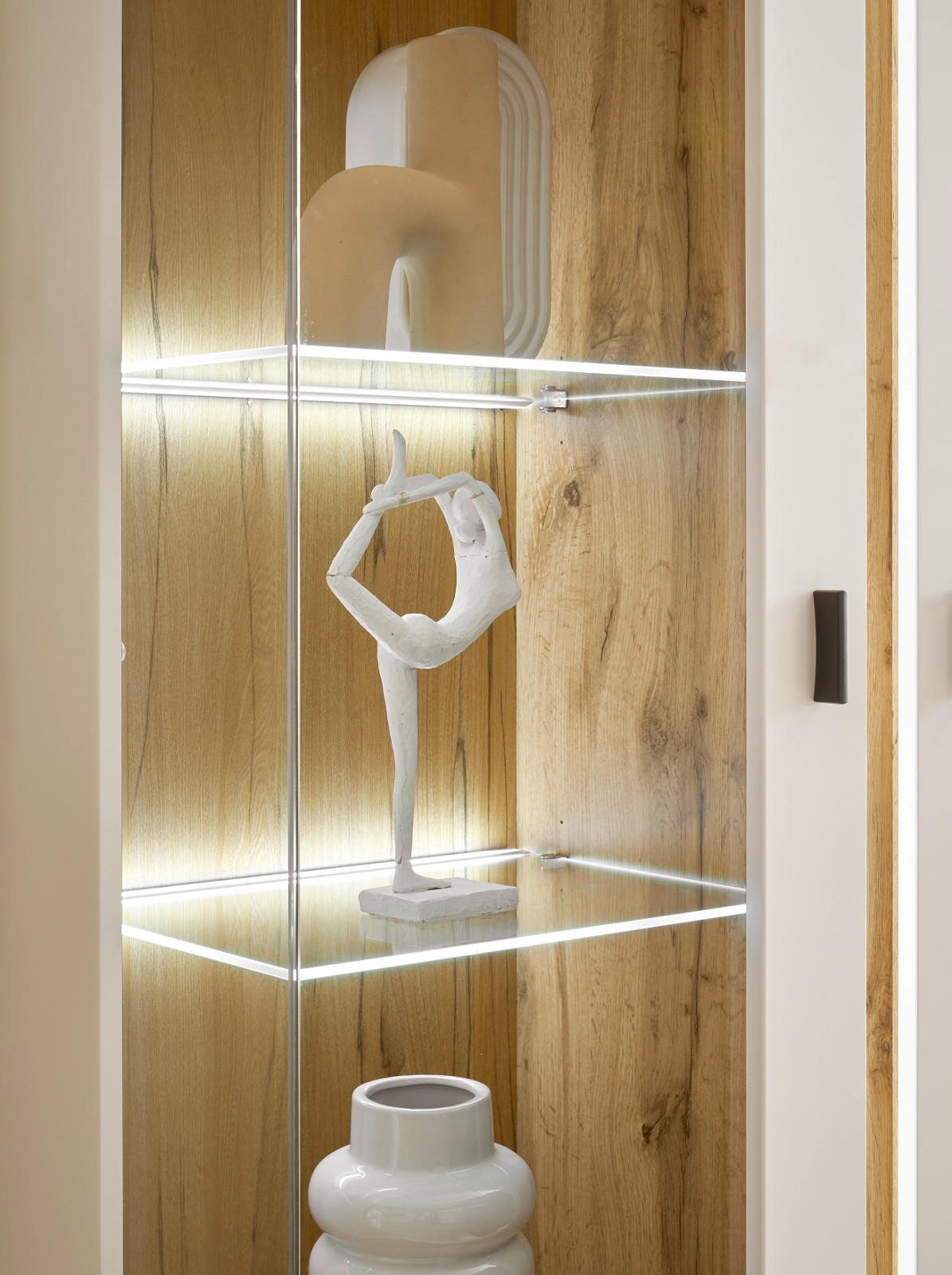 Thumbnail - Furn.Design Vitrine, Weiß, Eiche Wotan, Metall, Nachbildung,Eiche, Uni, Holz Optik, 6 Fächer, Rechteckig, 80x200x35 cm, ...
