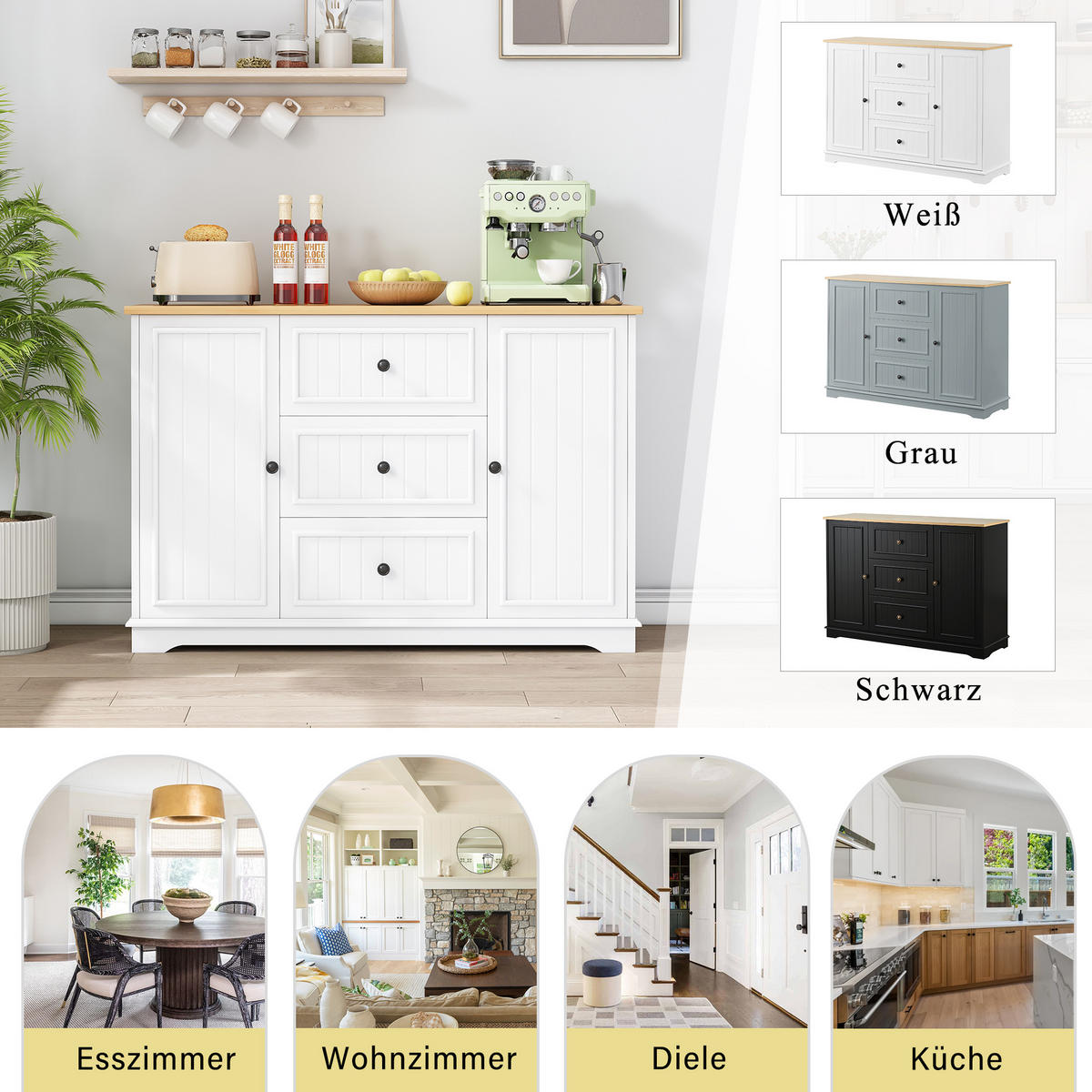 KOMODA se 3 zásuvkami a dvířky v designu lednice - bílá, kompozitní dřevo (126/86/40cm) - Urban Meuble