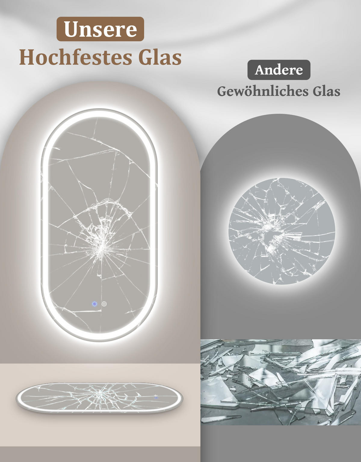 BADSPIEGEL mit Beleuchtung Lorvel 2.9/60/120 cm - Weiß, Glas (60/120/2.9cm) - ZMH