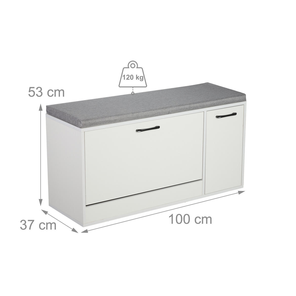 SCHUHBANK - Weiß, Holzwerkstoff/Textil (100/53/37cm) - Relaxdays
