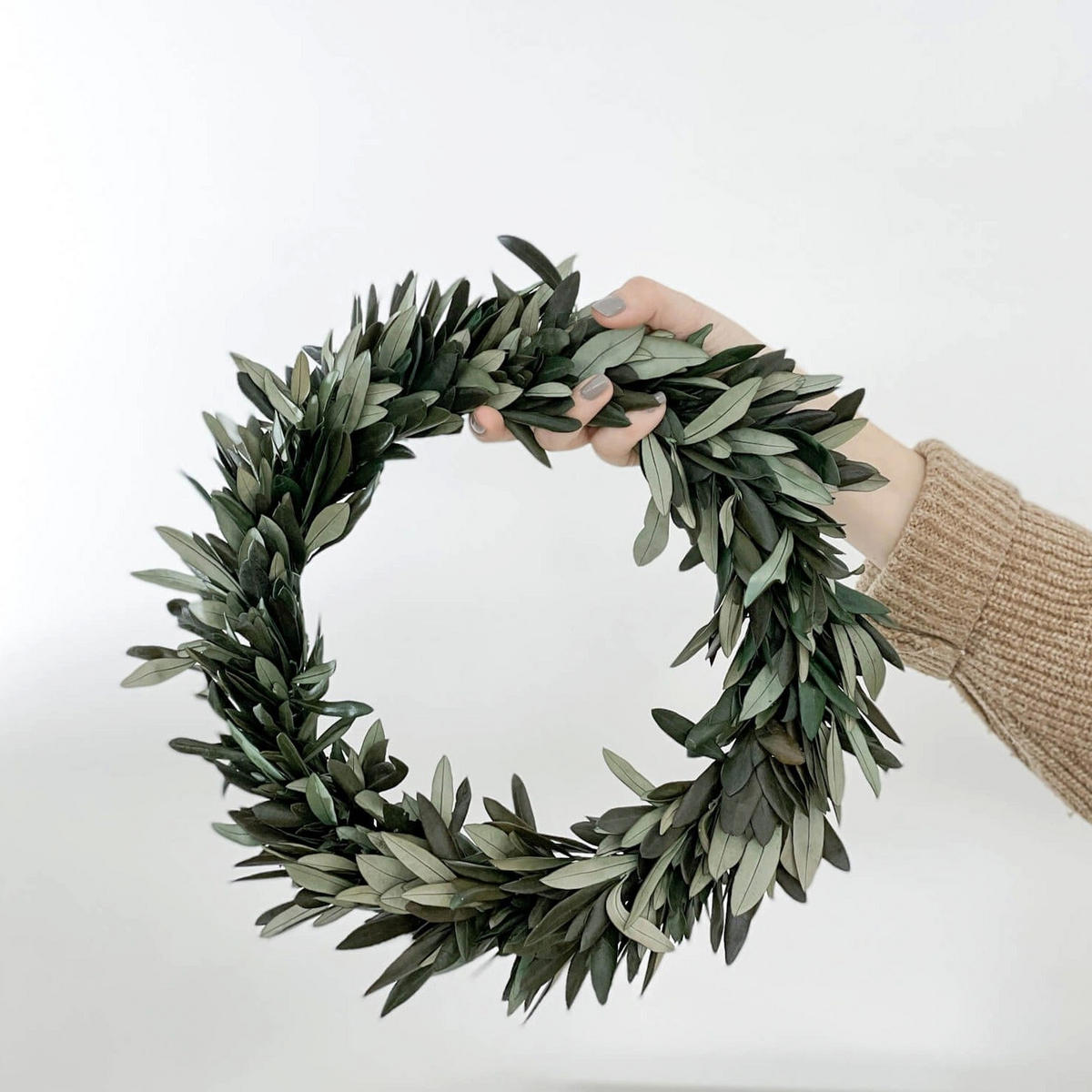 KRANZ aus konservierte Olivenzweigen - bis zu drei Bund in einem wundervollen Kranz - halb gebunden / grün / 30 cm - Grün, Naturmaterialien (30cm) - Lykke & You