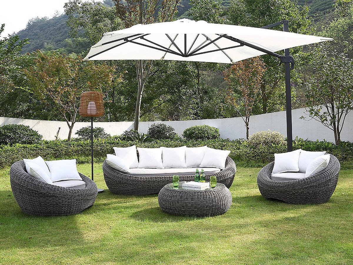 GARTENTISCH - Polyrattan - Grau - WHITEHEAVEN von MYLIA - Grau, Glas (92/92/35cm) - Vente-Unique