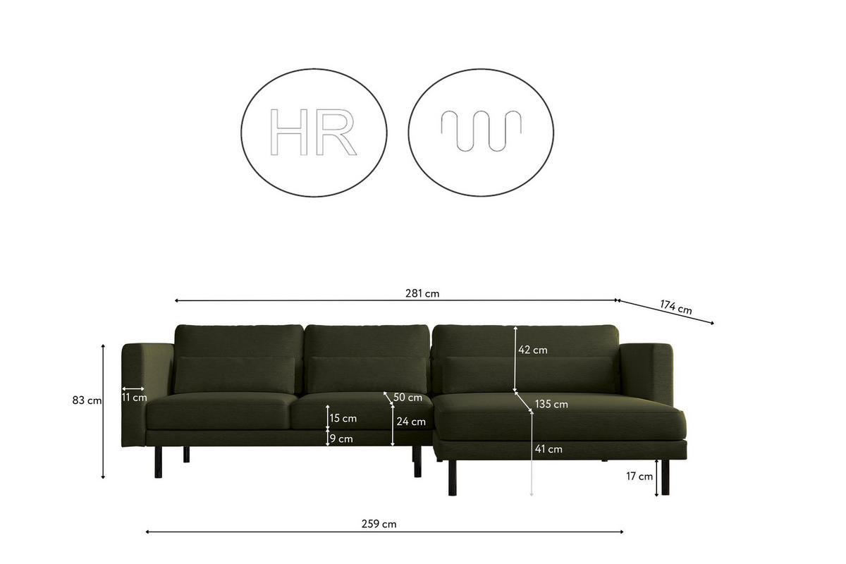 ECKSOFA L-form Dani Stoff Verita Dunkelgrün Rechts - Dunkelgrün, Holz (281/174cm) - Kaiser Möbel