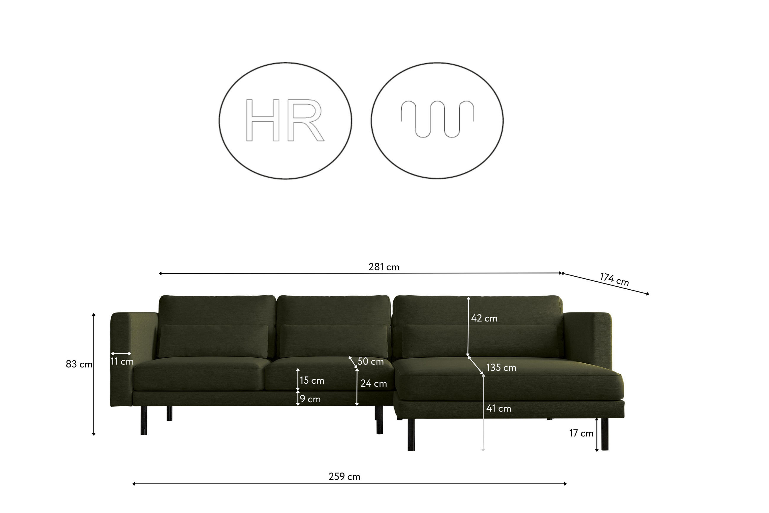 Thumbnail - Kaiser Möbel Ecksofa, Dunkelgrün, Holz, L-Form, 281x174 cm, Wohnzimmer, Sofas & Couches, Wohnlandschaften, Ecksofas