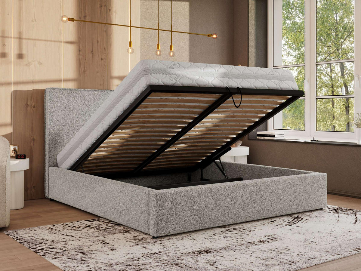 POLSTERBETT CORIVO CLASSIC 180/200 - Hellgrau Strukture - Schaum-Matratze - Hellgrau, Textil (180/200cm) - MKS